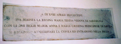 Queen Maria Teresa inscription